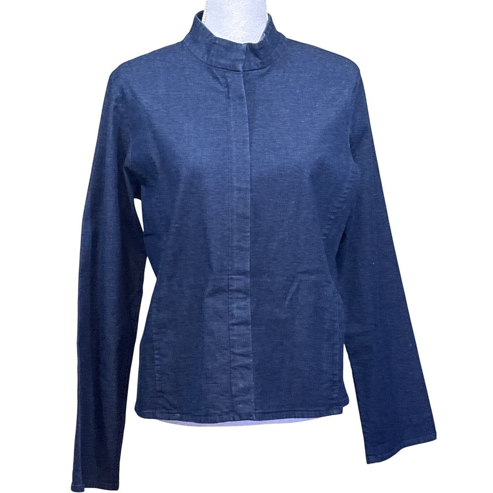 Eileen Fisher Denim Jacket Indigo Minimalist Quiet Luxury Artsy Size M USA